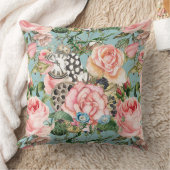 モダンお洒落バラと時計のパターン青 クッション (ブランケット)