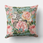 モダンお洒落バラと時計のパターン青 クッション (裏面)