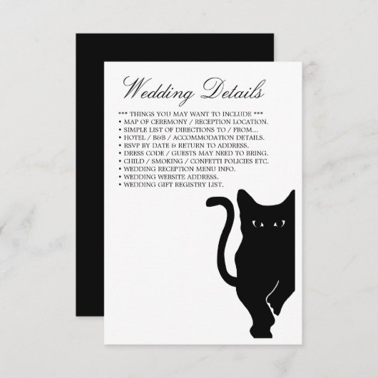 モダンお洒落ブラック結婚キャット詳細 エンクロージャーカード (正面/裏面)