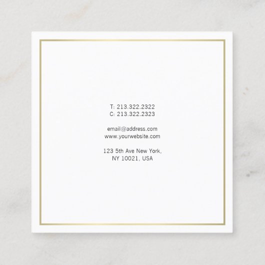 モダンお洒落プロフェッショナルデザインエレガント金ゴールドルック スクエア名刺 (裏面)