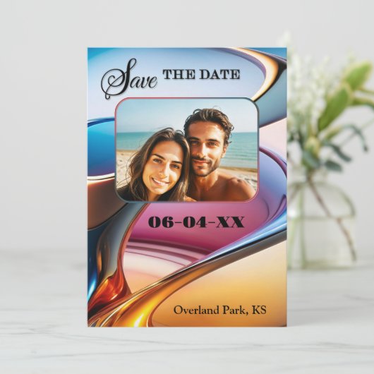 モダンお洒落抽象芸術・アート写真の保存日付 案内状 (スタンド正面)