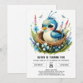 モダンお洒落林鳥誕生日 招待状 (正面/裏面)