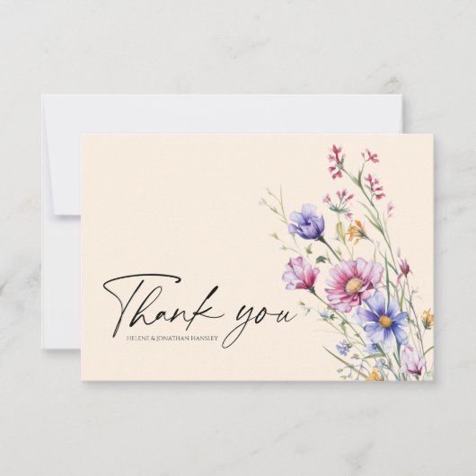 モダンお洒落花結婚の サンキューカード (正面)