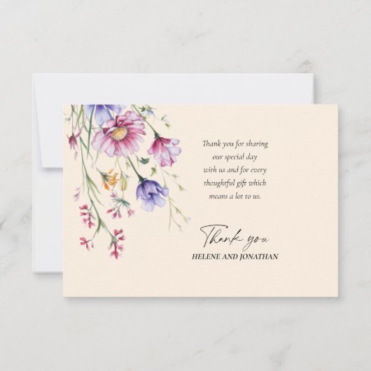 モダンお洒落花結婚の サンキューカード (裏面)