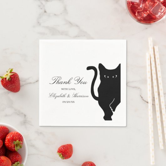 モダンお洒落黒猫結婚の スタンダードカクテルナプキン (インサイチュ)