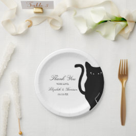 モダンお洒落黒猫結婚の ペーパープレート