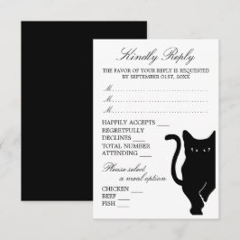 モダンお洒落黒猫結婚の 出欠カード