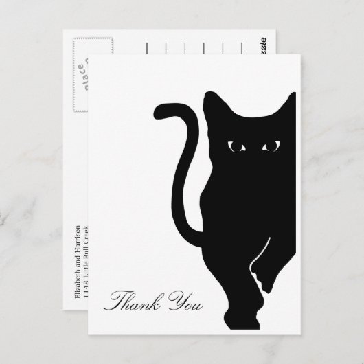 モダンお洒落Black Cat結婚's Thank You ポストカード (正面/裏面)