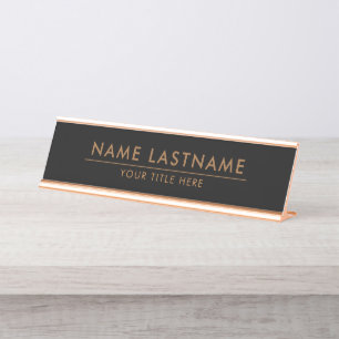 モダンお洒落Minimalist Black Copper Name Title デスクネームプレート