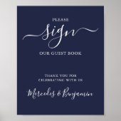 モダンお結婚願いゲストブックネイビーブルー ポスター (正面)