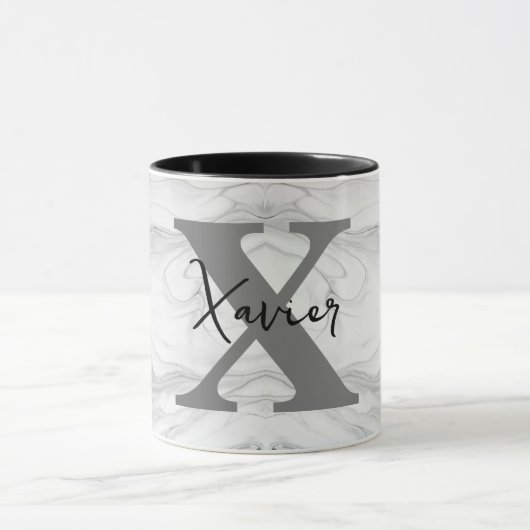 モダンかつクラシカルな大理石モノグラムの文字X マグカップ (中央)