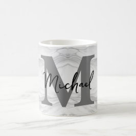 モダンかつクラシカルな大理石モノグラムのM文字 コーヒーマグカップ