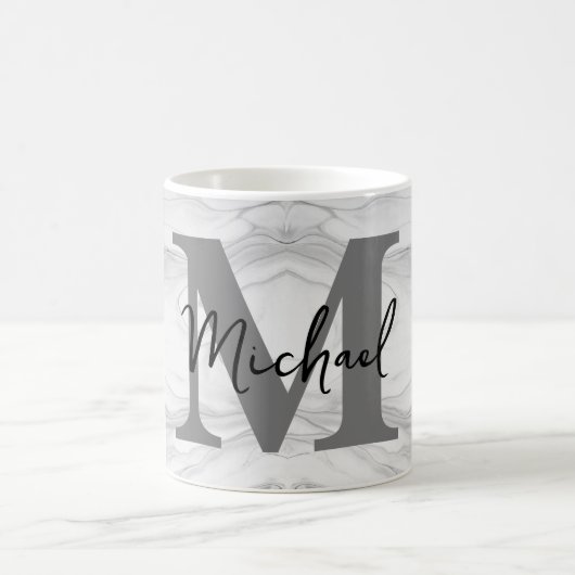 モダンかつクラシカルな大理石モノグラムのM文字 コーヒーマグカップ (中央)