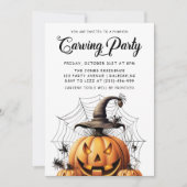 モダンかぼちゃ彫刻大人ハローウィンパーティ 招待状 (正面)