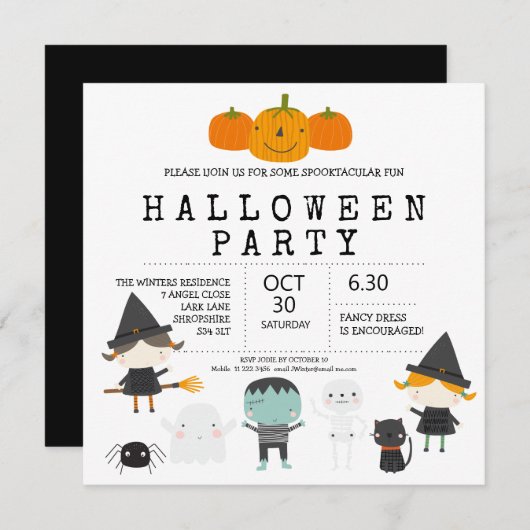 モダンかわいいおもしろいファミリーハローウィンパーティ招待状 招待状 (正面/裏面)