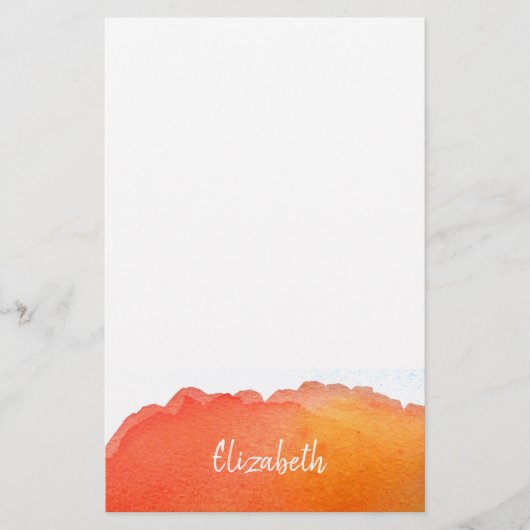 モダンかわいいオレンジ色の水彩パーソナライズされた 便箋 (正面)