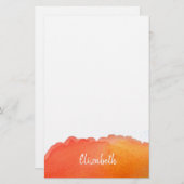 モダンかわいいオレンジ色の水彩パーソナライズされた 便箋 (正面/裏面)