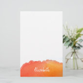 モダンかわいいオレンジ色の水彩パーソナライズされた 便箋 (スタンド正面)