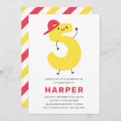 モダンかわいいキッズ5th誕生日招待状 招待状 (正面/裏面)