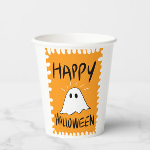 モダンかわいいキャラクター幽霊オレンジ色ハロウィン 紙コップ