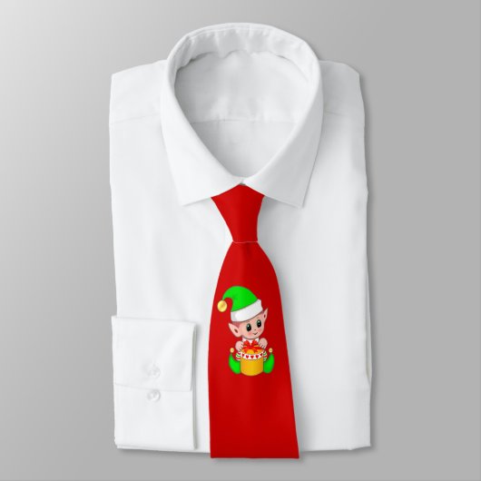 モダンかわいいクリスマスエルフ 赤 ネクタイ (タイ)