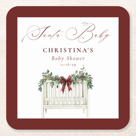 モダンかわいいサエレガントータベビーベビーシャワー スクエアペーパーコースター (正面)