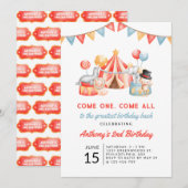 モダンかわいいサーカスカーニバルフェスティバル2歳の誕生日 招待状 (正面/裏面)