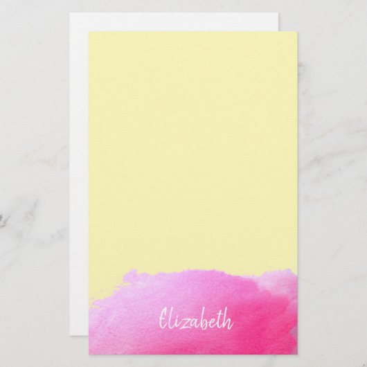 モダンかわいいピンクの水彩少女パーソナライズされた 便箋 (正面/裏面)