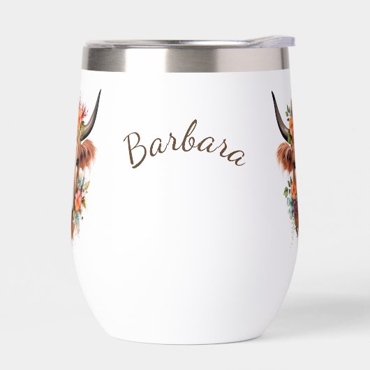 モダンかわいいボホの花が咲くハイランド牛 (左面)