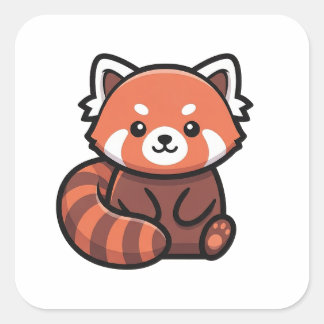 モダンかわいいレッサーパンダ - 遊び心のある動物イラスト スクエアシール