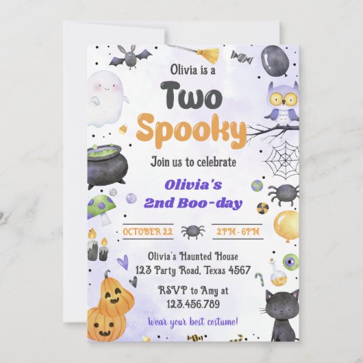 モダンかわいい不気味2ハロウィーン2回目の誕生日 招待状 (正面)