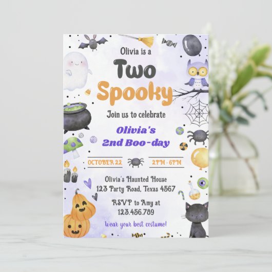 モダンかわいい不気味2ハロウィーン2回目の誕生日 招待状 (スタンド正面)