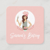 モダンかわいい女性のスイートベーカリーサービス ピンク スクエア名刺 (正面)