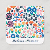 モダンかわいい抽象芸術の花カジュアル書道 スクエア名刺 (正面)