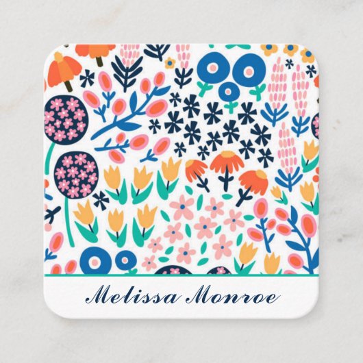 モダンかわいい抽象芸術の花カジュアル書道 スクエア名刺 (正面)