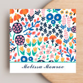 モダンかわいい抽象芸術の花カジュアル書道 スクエア名刺