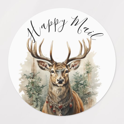 モダンかわいい水の色のクリスマ素朴ストナカイ ラベル (デザイン1)