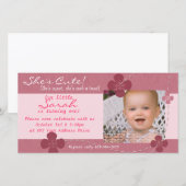 モダンかわいこちゃん誕生日招待状（花あり） (正面/裏面)