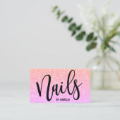 モダンかわいらしガーリー明るいグリッター爪、 ネイル 名刺 (スタンド正面)