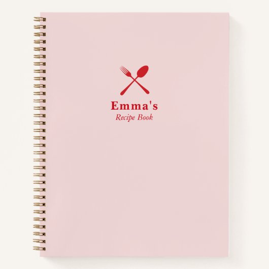 モダンかわいらしシンプル赤面ピンクとレッドレシピ ノートブック (正面)