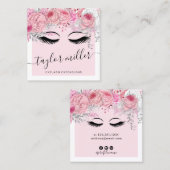 モダンかわいらしピンクフローラまつ毛エクステンション スクエア名刺 (正面/裏面)