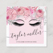 モダンかわいらしピンクフローラまつ毛エクステンション スクエア名刺 (正面)