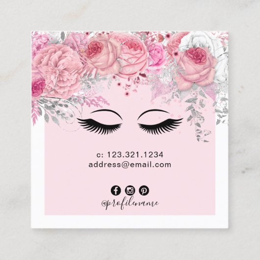 モダンかわいらしピンクフローラまつ毛エクステンション スクエア名刺 (裏面)