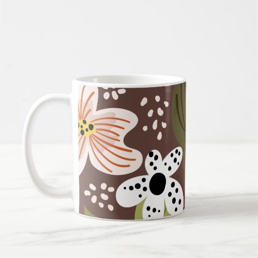 モダンかわいらし葉葉花 コーヒーマグカップ (左)