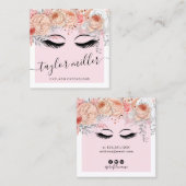 モダンかわいらし赤面ピンクフローラまつげエクステンション スクエア名刺 (正面/裏面)