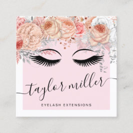 モダンかわいらし赤面ピンクフローラまつげエクステンション スクエア名刺