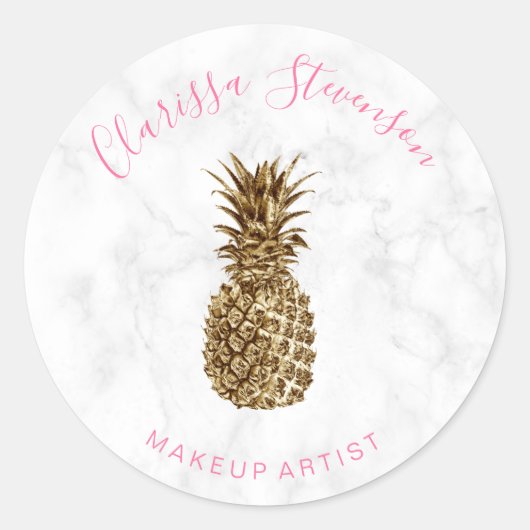 モダンかわいらし金ゴールドパイナップルのメーキャップ ラウンドシール (正面)