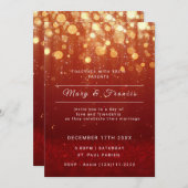 モダンきらめく結婚赤ライト 招待状 (正面/裏面)