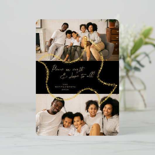 モダンきらめくPeace Doveスタイリッシュ 2写真 箔シーズンカード (立ち正面)