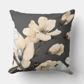 モダンさくらんぼが灰色の布に咲く クッション (正面)